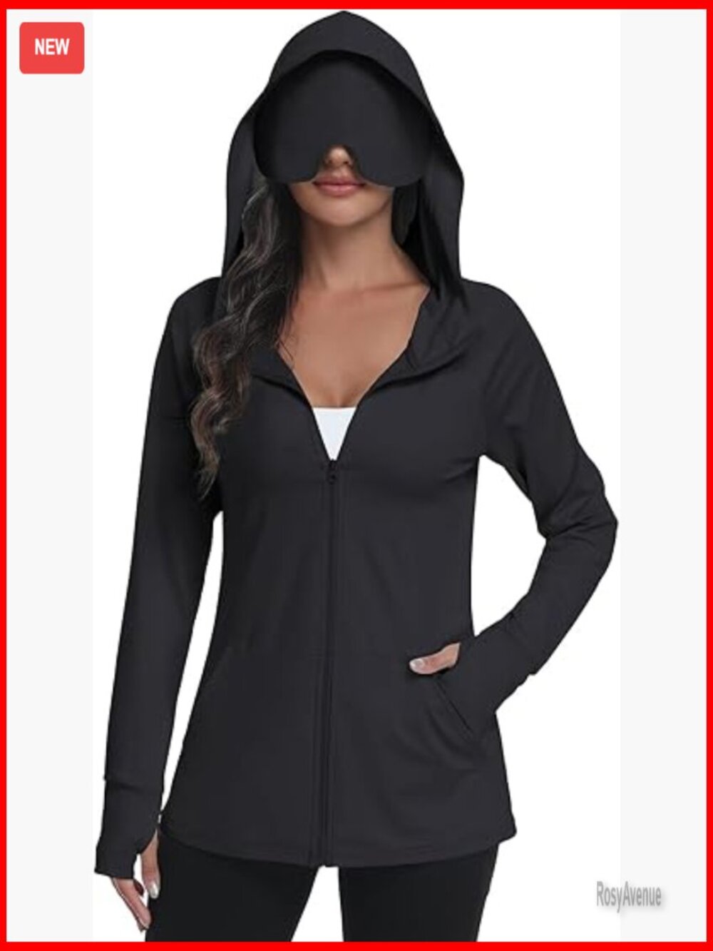 UPF 50+ Hoodie with Eye Mask Zip Up Travel Jacket Sun Protection Pockets